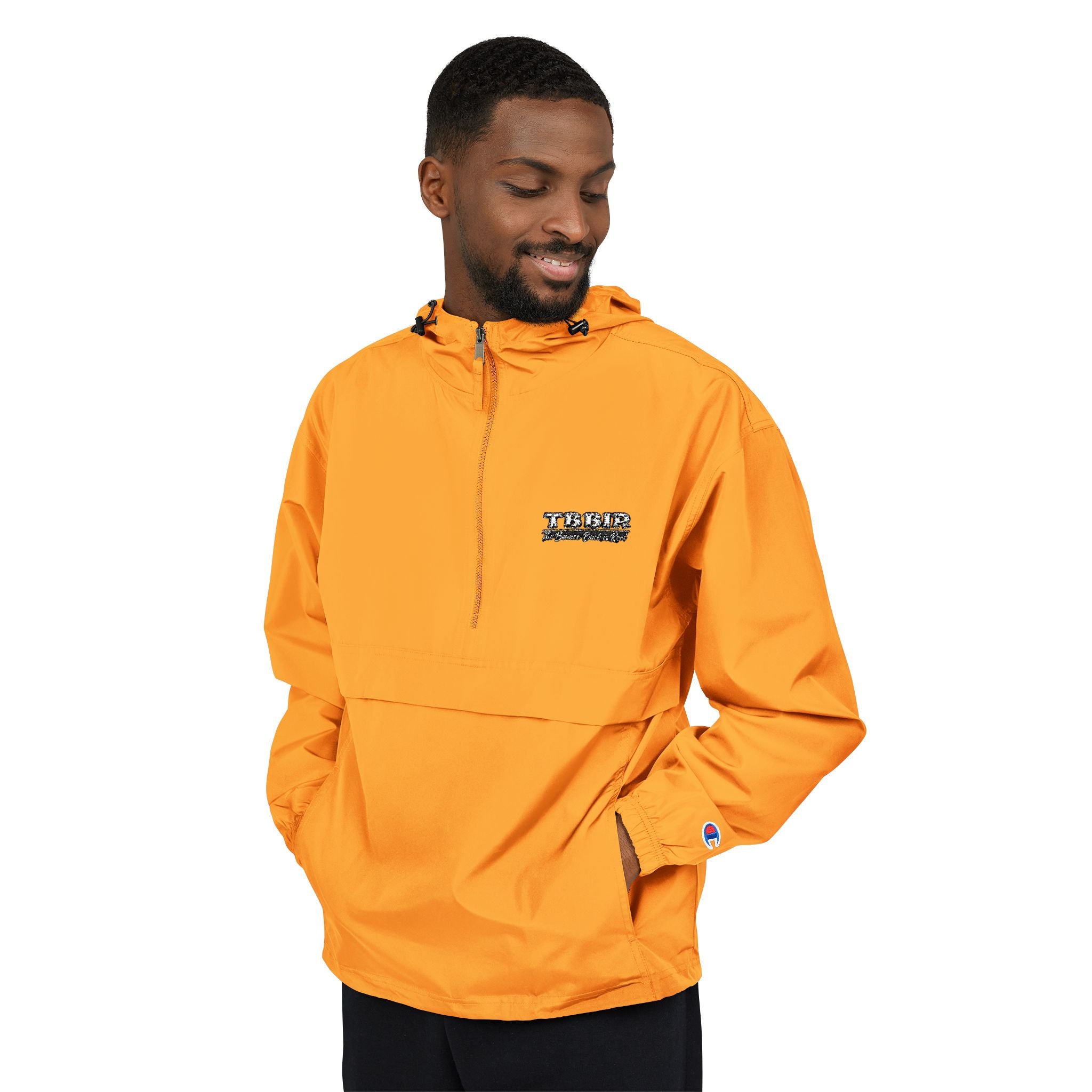 Packable Anorak Jacket — Lightweight Orange Windbreaker with Checker Logo