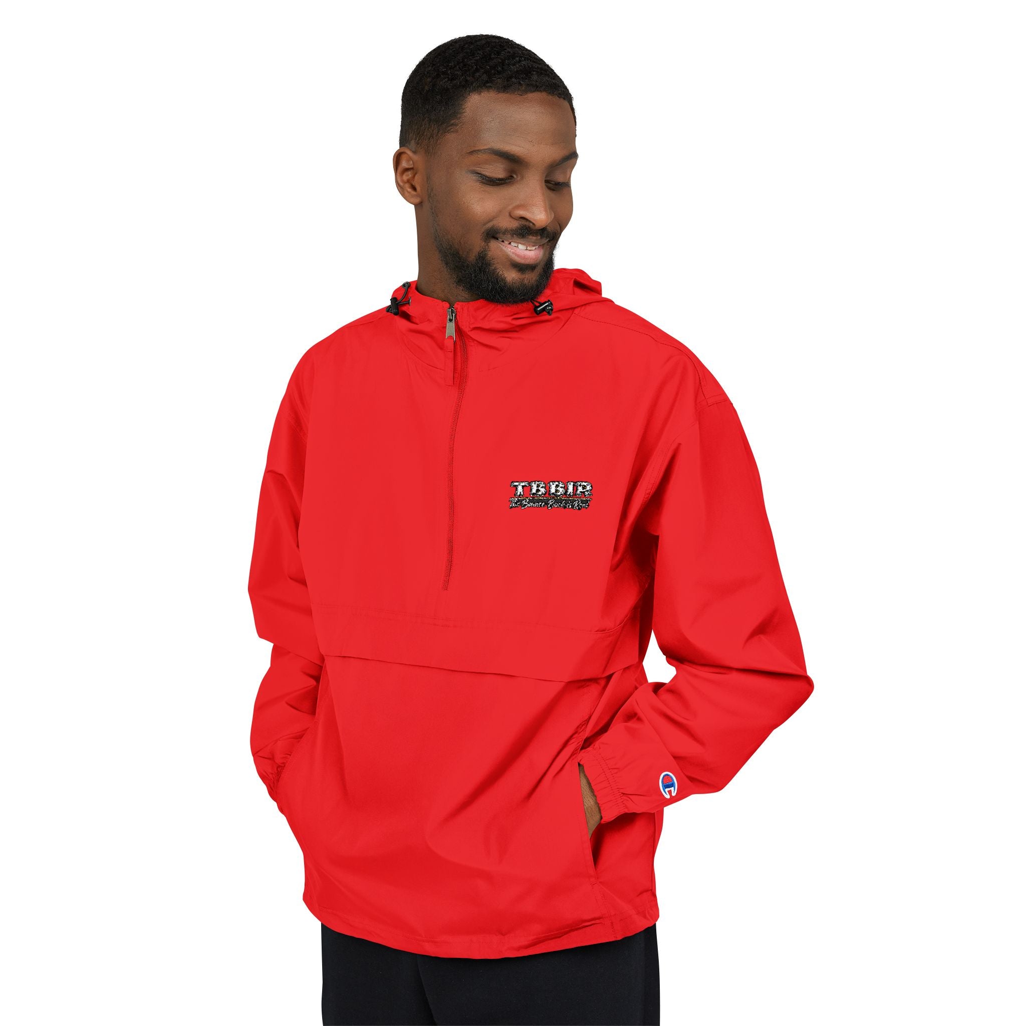 Packable Anorak Jacket — Lightweight Orange Windbreaker with Checker Logo